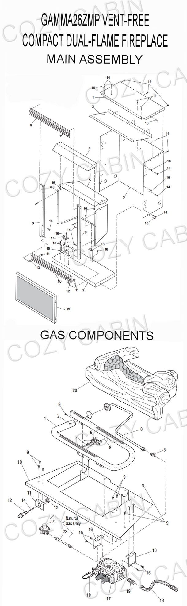 Astria Gamma Vent Free Compact Dual-Flame Propane Gas Fireplace with Millivolt (GAMMA26ZMP) #GAMMA26ZMP